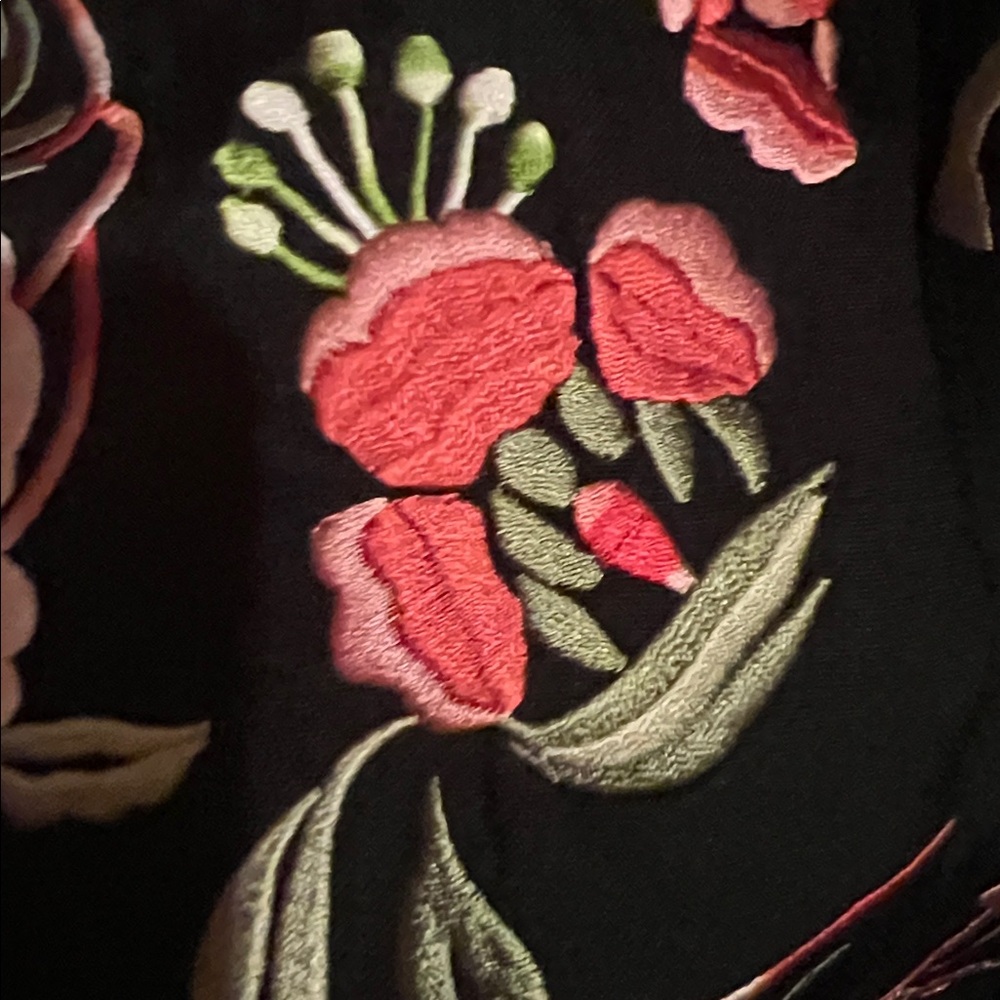 Floral Embroidered Black Coat - Picture 14 of 14